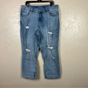 Maurices Crop Straight‎ Leg Jeans For Women Size 18 W Blue Stretch Distressed